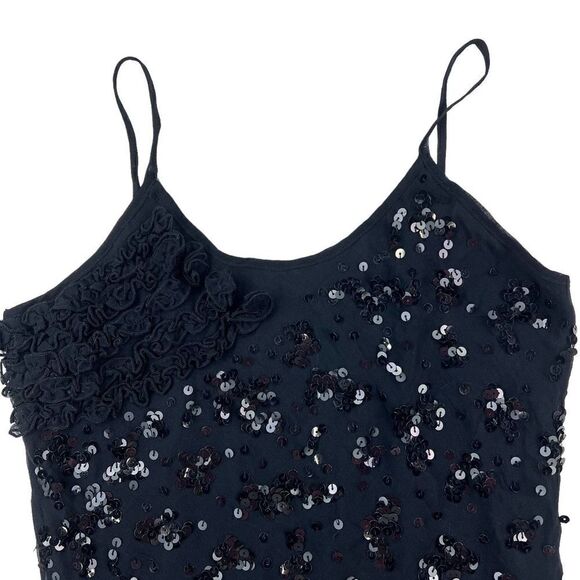 Pre-Loved PARAH Women Black Strappy Sequin Sleeveless Silk Tank Top US S - Picture 9 of 13